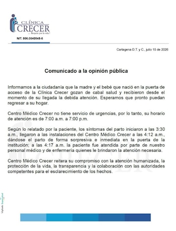 Así respondió la clínica en donde ocurrieron los hechos - crédito @clinicacrecerctg/IG