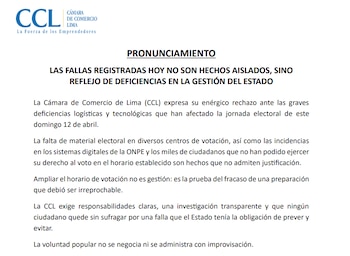 Comunicado de la Cámara de Comercio de Lima.