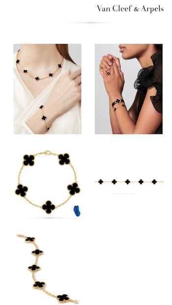 Una pulsera de oro amarillo y ónix negro de la firma Van Cleef & Arpels alcanza un precio de catálogo de 103 mil pesos en México. (Captura de pantalla)