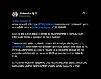 Tuits Victoria Villarruel y Lilia Lemoine