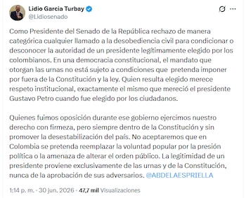 Lidio García rechazó el llamado de Iván Cepeda y afirmó que no se puede condicionar la autoridad de un presidente elegido en las urnas - crédito @Lidiosenado/X
