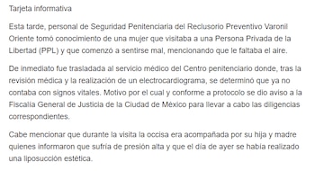 Tarjeta informativa de la SSC, emitida el 29 de septiembre de 2026. (Crédito: SSC)