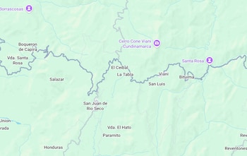 La ruta desde Bogotá hacia San Juan de Rioseco pasa por Facatativá, Guayabal de Síquima, Bituima, Vianí y la vía Cambao-Vianí, y el trayecto dura cerca de dos horas y 57 minutos - crédito Google Maps
