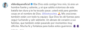 Elder Dayán Díaz publicó una foto junto a Kbeto Zuleta y pidió por su recuperación y la de su equipo - crédito @elderdayanoficial/ Instagram