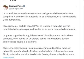 Gustavo Petro dice que la orden de arresto en contra de Benjamín Netanyahu debe cumplirse - crédito @petrogustavo