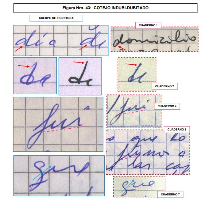 Pericia de Gendarmería: comparaciones de las letras