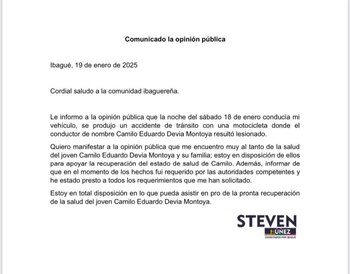 Comunicado Steven Núñez sobre el