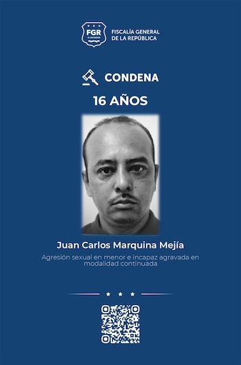 Juan Carlos Marquina Mejía fue sentenciado a 16 años de prisión por agresión sexual agravada en Apopa tras la presentación de pruebas documentales y periciales. (Imagen: FGR)