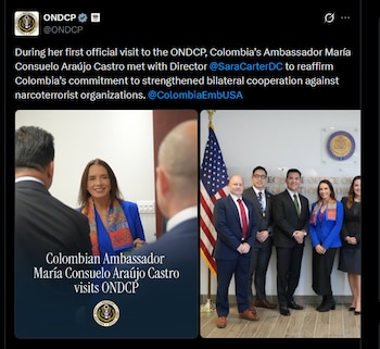 El encuentro constituyó la primera visita oficial de la diplomática a la Ondcp desde que asumió el cargo - crédito @ONDCP/X