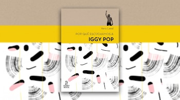 Portada con franja amarilla, patrones abstractos en negro y rosa, y el texto Por qué escuchamos a Iggy Pop con el nombre de la autora Vera Land.