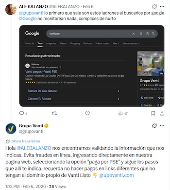 Vanti ha alertado en sus