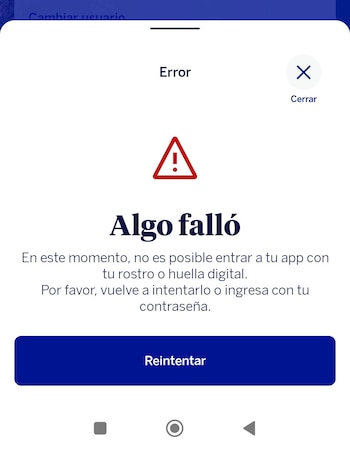 El mensaje que le aparece a los usuarios de la aplicación al momento de querer ingresar.