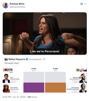 Muchas personas compararon los resultados con Perú - crédito @tebanesbello / X