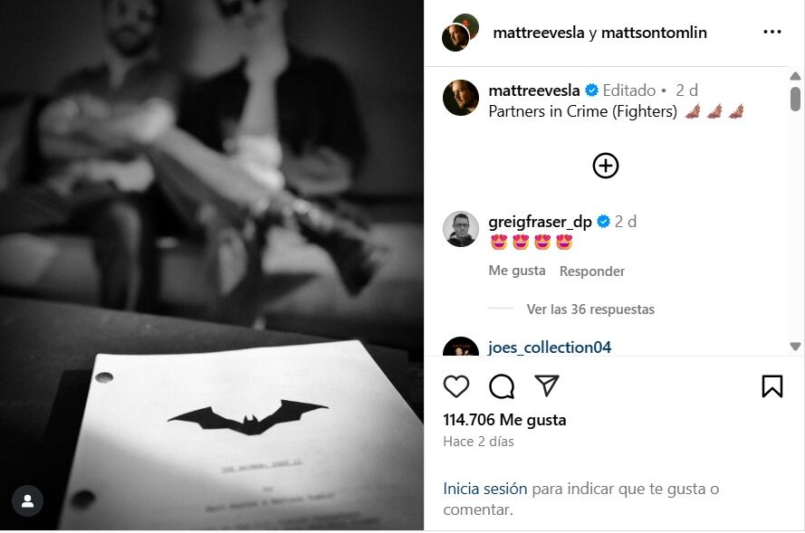 La foto muestra un guion con el escudo de Batman, lo que sugiere es que ya está listo el argumento para empezar a grabar la secuela (Foto: Instagram/@mattreevesla)