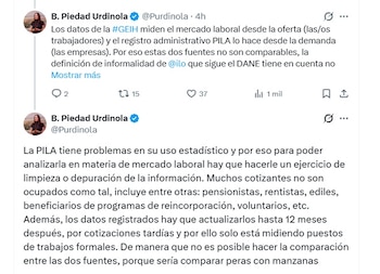 Beatriz Urdinola, directora del Dane, dijo que la Pila tiene problemas en su uso estadístico - crédito @Purdinola/X