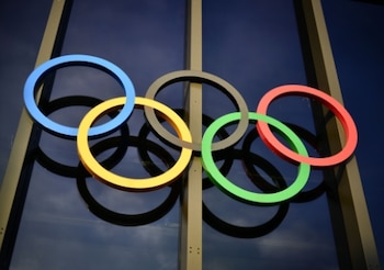 The Olympic rings are seen