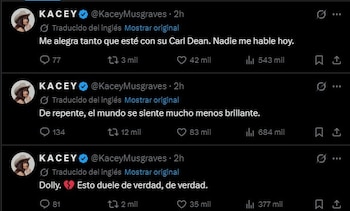 Kacey Musgraves aseguró estar muy triste por la muerte de Dolly Parton. (X)