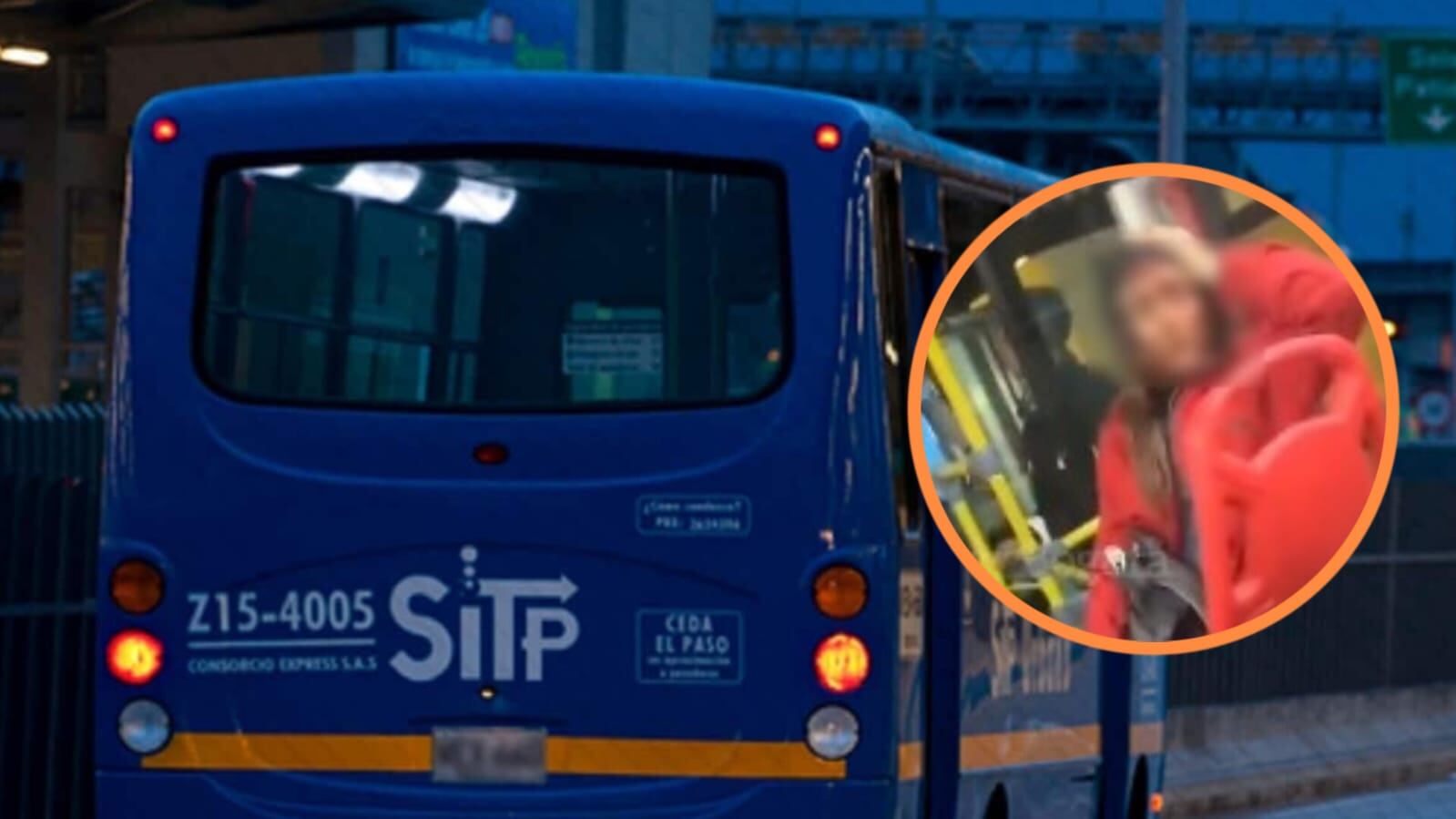 Una joven fue víctima de un violento atraco en el Sitp de Bogotá, que dejó heridas en su cabeza y revivió el debate sobre la seguridad en el transporte público - crédito Composición fotográfica TransMilenio, @PasaenBogota