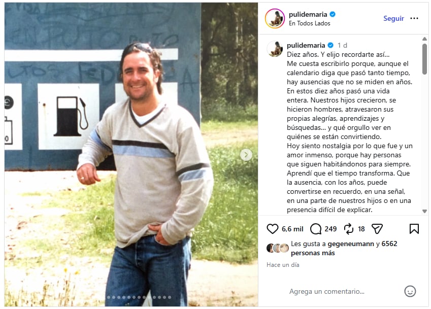 Puli Demaria recordó a Matías Corti Maderna a diez años de su fallecimiento con un mensaje en Instagram