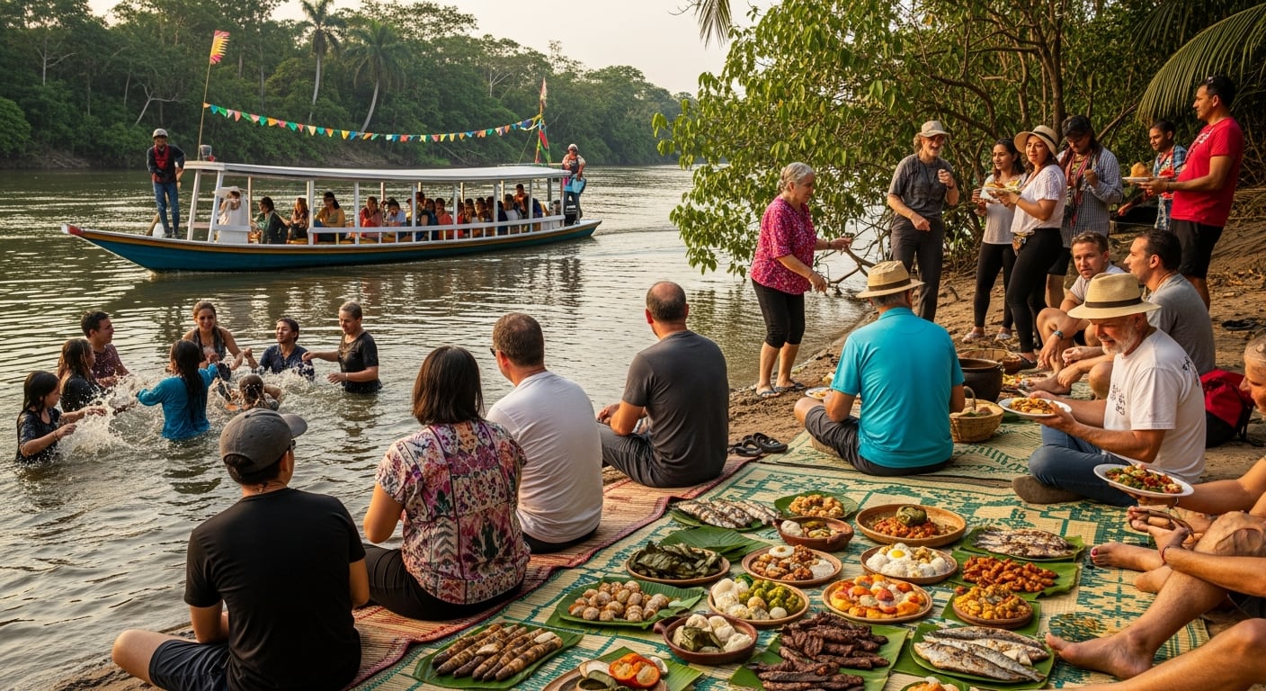 Turistas y residentes celebran la Fiesta de San Juan en la Amazonía peruana, donde disfrutan de baños en el río y un banquete de comida local. (Imagen Ilustrativa Infobae)