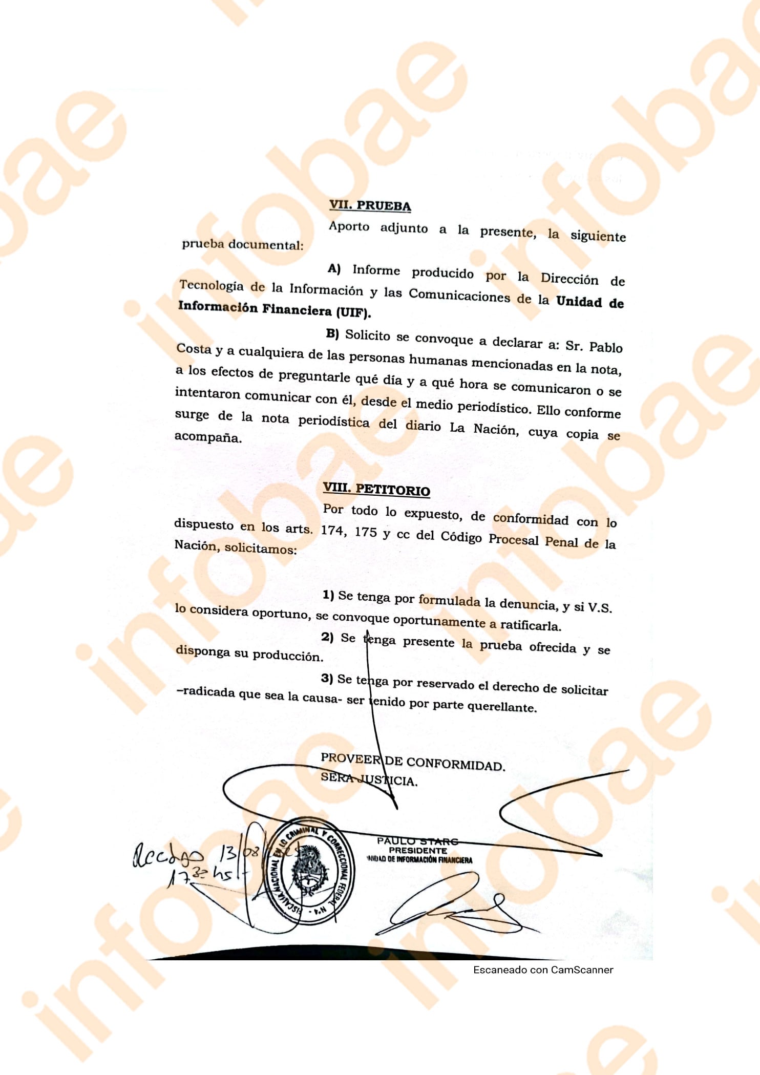 El detalle de las pruebas que adjuntó la UIF