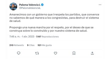 Paloma Valencia convoca marchas contra Petro.