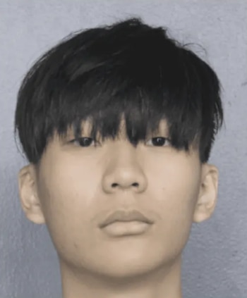 Fotografía policial de frente de Malone Lam, un hombre joven de cabello oscuro con flequillo, sobre un fondo gris