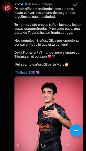 Tijuana felicitó con un emotivo mensaje a Gilberto Mora por cumplir 18 años de edad este miércoles 14 de octubre (X@Xolos)