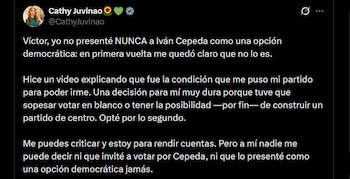 Cathy Juvinao afirmó que aceptó una postura oficial sobre Iván Cepeda para mantener viva su salida de la Alianza Verde y avanzar en un partido de centro - crédito X