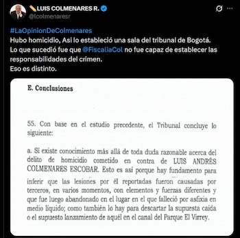 El padre de Luis Andrés Colmenares cuestiona la labor de la Fiscalía, que no logró establecer la autoría del presunto homicidio - crédito @lcolmenaresr / X