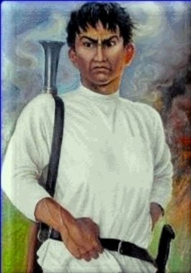 Retrato artístico de Anastasio Aquino, líder de la rebelión indígena de 1833 en El Salvador.