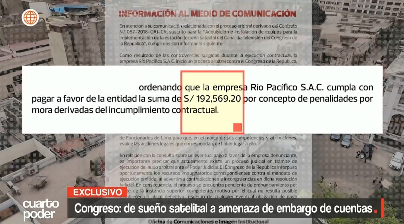 Río Pacífico S.A.C. asegura que lleva siete años esperando el pago del Congreso. peru-noticias.