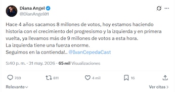 Diana Ángel subrayó el crecimiento de la izquierda, destacando que hace cuatro años obtuvieron 8 millones de votos y ahora superan los 9 millones - crédito redes sociales/X