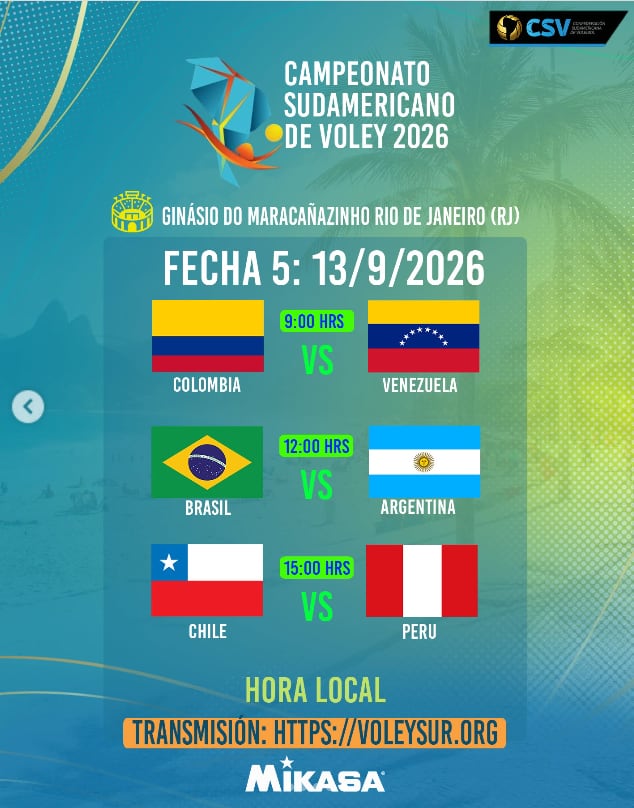Nueva fecha 5 del Campeonato Sudamericano de Vóley 2026