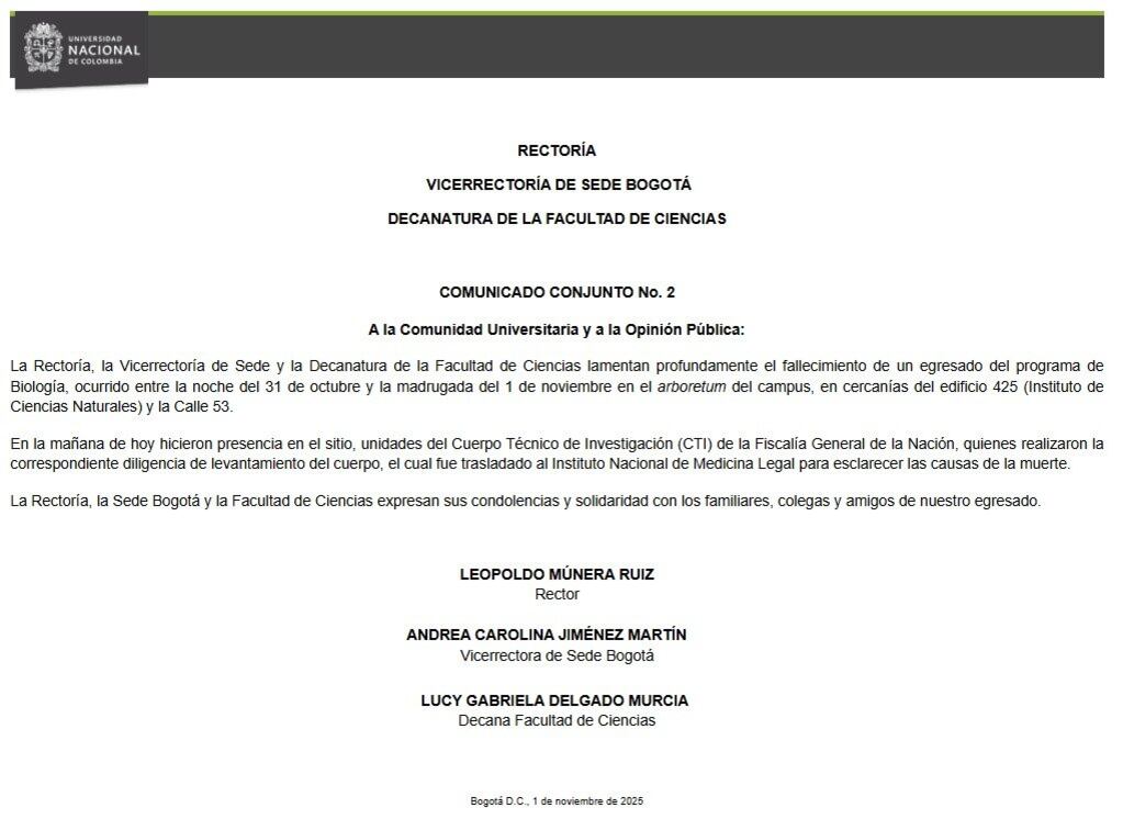 La Fiscalía General de la Nación y el Cuerpo Técnico de Investigación (CTI) comenzaron las labores de investigación para determinar los hechos - crédito Universidad de Nacional