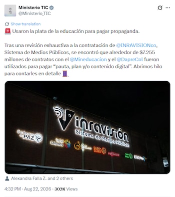 El Ministerio TIC alertó sobre la coincidencia de millonarios contratos digitales con el calendario electoral presidencial - crédito @Ministerio_TIC / X