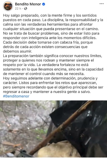 Alias Naín ha hecho varias publicaciones en Facebook que han generado alerta en la comunidad - crédito Bendito Menor/Facebook