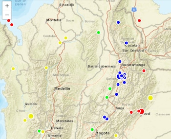 Sismos en el departamento de Santander - crédito SGC
