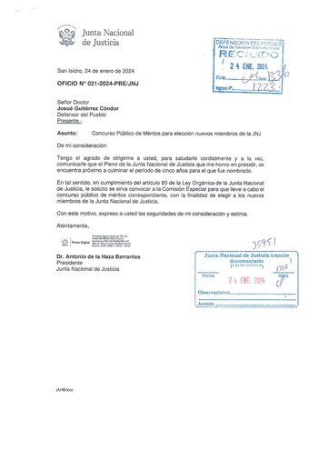 Oficio remitido al defensor del