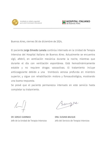 El parte médico de Jorge Lanata