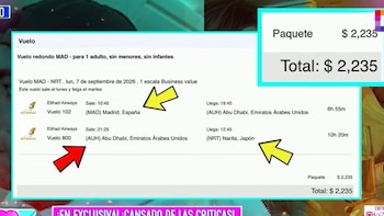 Said Palao compartió el comprobante de un vuelo con destino a Japón y una reserva de hotel a su nombre. Amor y Fuego.