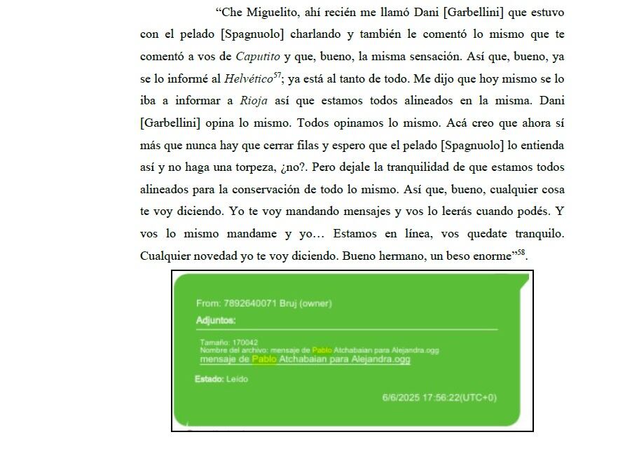 Fragmento de los chats donde se menciona a Garbellini, al