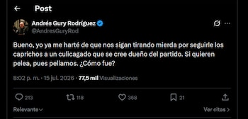 Andrés ‘Gury’ Rodríguez criticó a Daniel Briceño en X y lo responsabilizó por las malas percepciones sobre el Centro Democrático - crédito Xx
