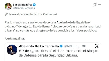 Sandra Ramírez alertó sobre posibles riesgos de paramilitarismo - crédito @SandraComunes/X