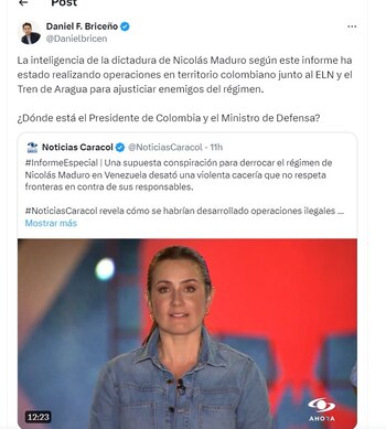 Daniel Briceño cuestiona al presidente Petro y al ministro de Defensa por presencia de inteligencia de Nicolás Maduro en Colombia - crédito @Danielbricen