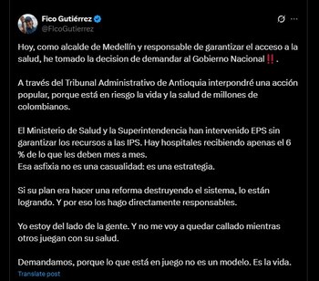 Según el alcalde de Medellín.