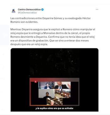 El Centro Democrático cuestiona la credibilidad de las pruebas presentadas por la defensa de Juan Guillermo Monsalve - crédito @CeDemocratico/X