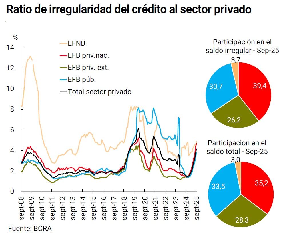 Aumento el ratio de irregularidad del crédito al sector privado.