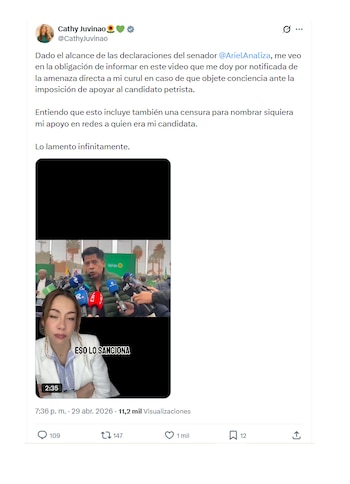 Cathy Juvinao respondió a Ariel Ávila