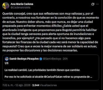 Ana María Cadena, secretaria de Hacienda de Bogotá, defendió la continuidad de la reforma tributaria y aseguró que fortalecer las finanzas permitirá mejorar la capacidad de respuesta de la ciudad - crédito Ana María Cadena/C